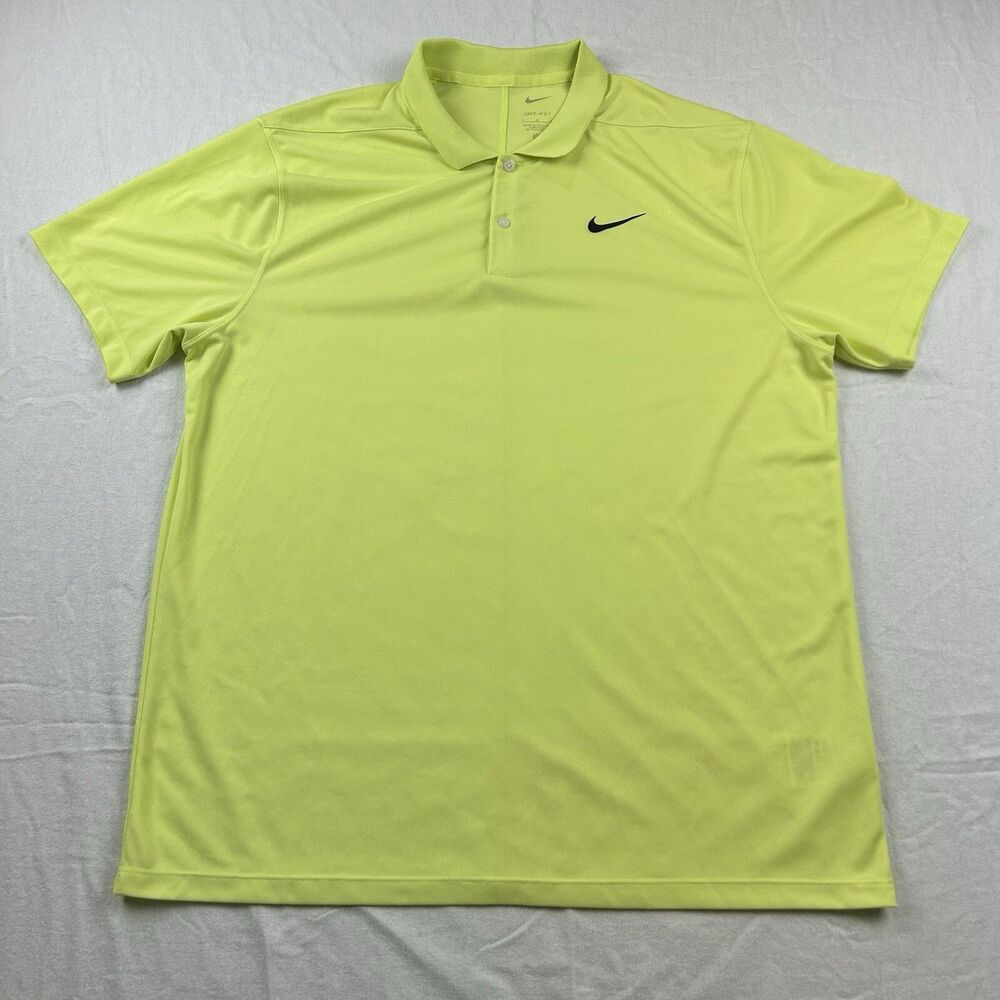 Nike Dri Fit Golf Polo Shirt Mens Large Highlighter Yellow Short Sleeve